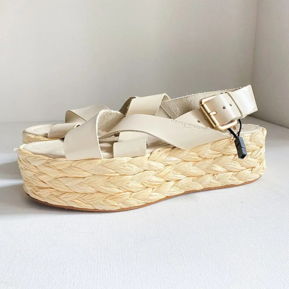 NWT Zara Ivory  Leather Strappy Flatform Platform Espadrille Sandals 40 - Picture 5 of 5